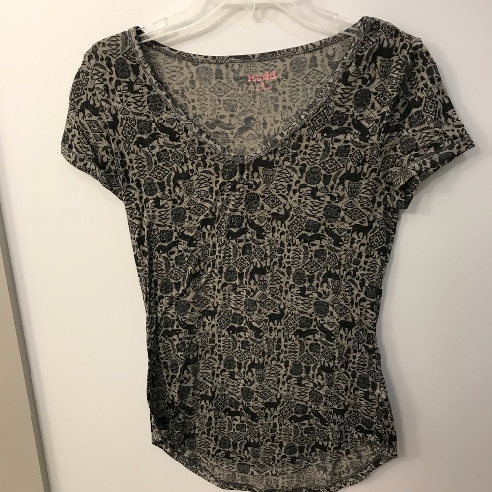 Sheer green patterned v neck